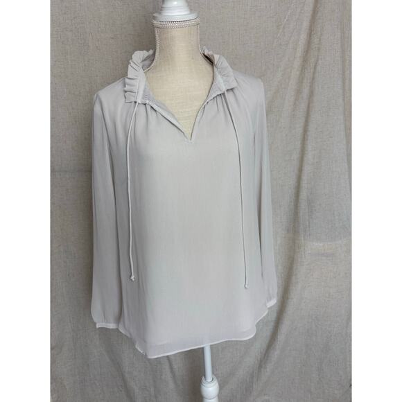 Ann Taylor Long Sleeve Sheer Light Gray Blouse Size Small - Picture 1 of 7
